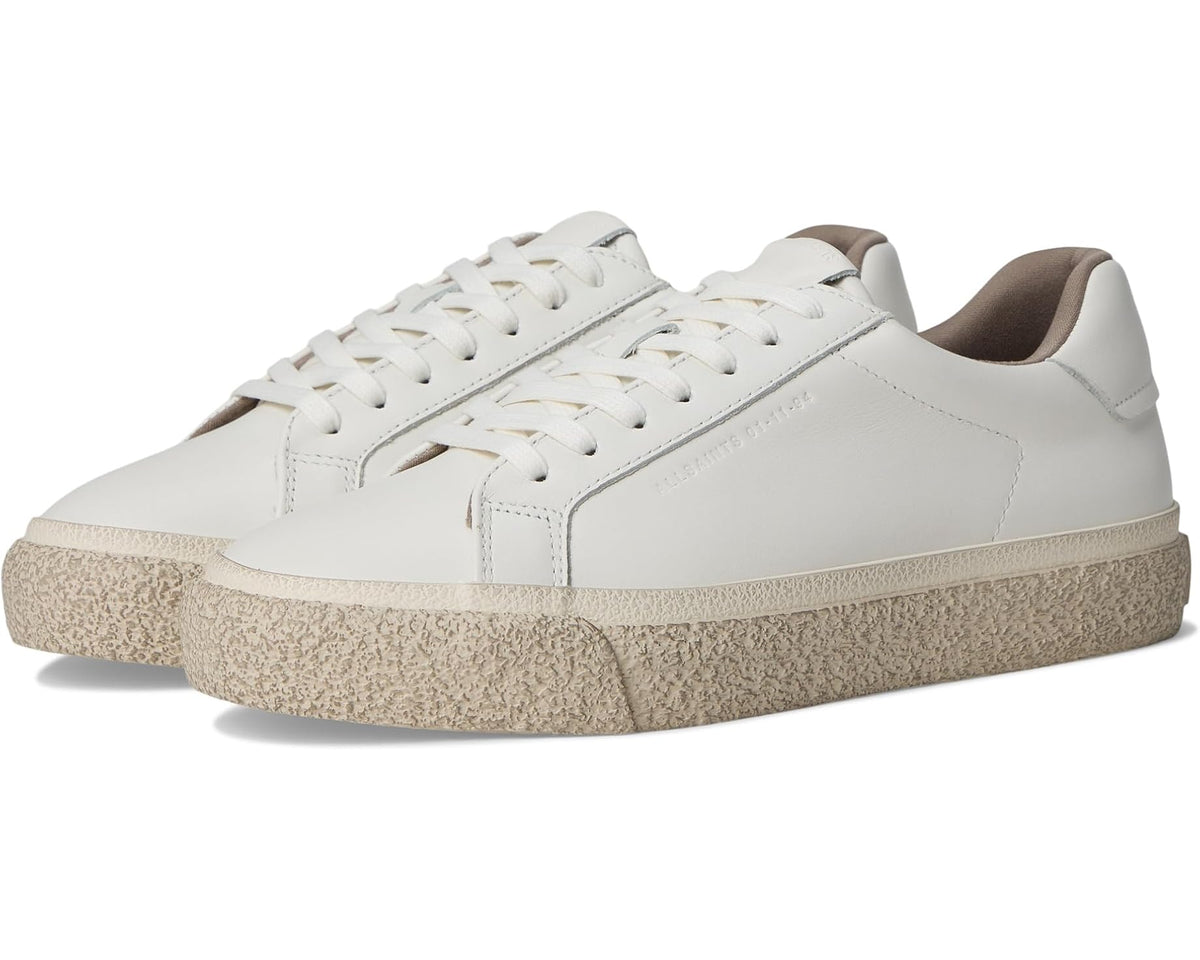 Men's white leather low-top sneakers, lace-up with speckled rubber sole
