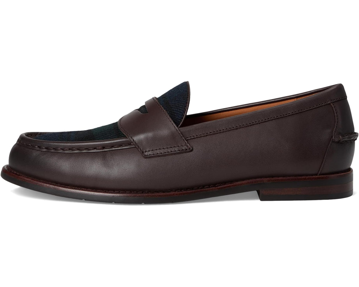 Men's Polo Ralph Lauren Alston Leather & Plaid Wool Penny Loafers Dark Brown/Blackwatch
