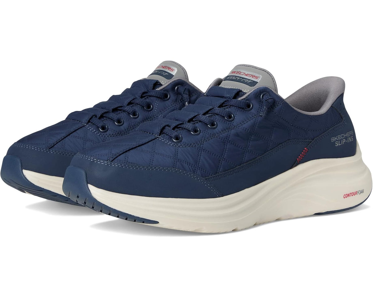 Men's SKECHERS slip-in sneakers in navy with grey accents and cushioned white sole