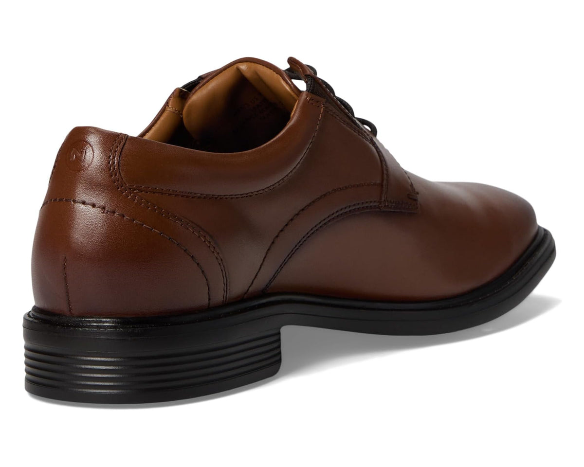 Men's Nunn Bush Stark Plain Toe Oxford Leather Business Formal Derby Dress Casual Lace-Up Cognac