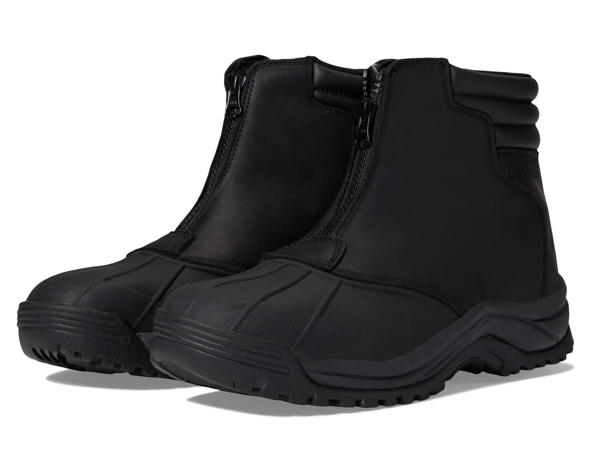 Men's Propet black mid-zip winter boot with cushioned outsole and textured panels