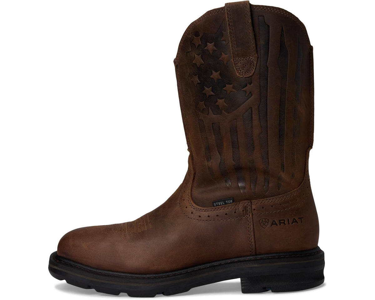 Men's Ariat Sierra Shock Shield Patriot Steel Toe Work Boots Distressed Brown