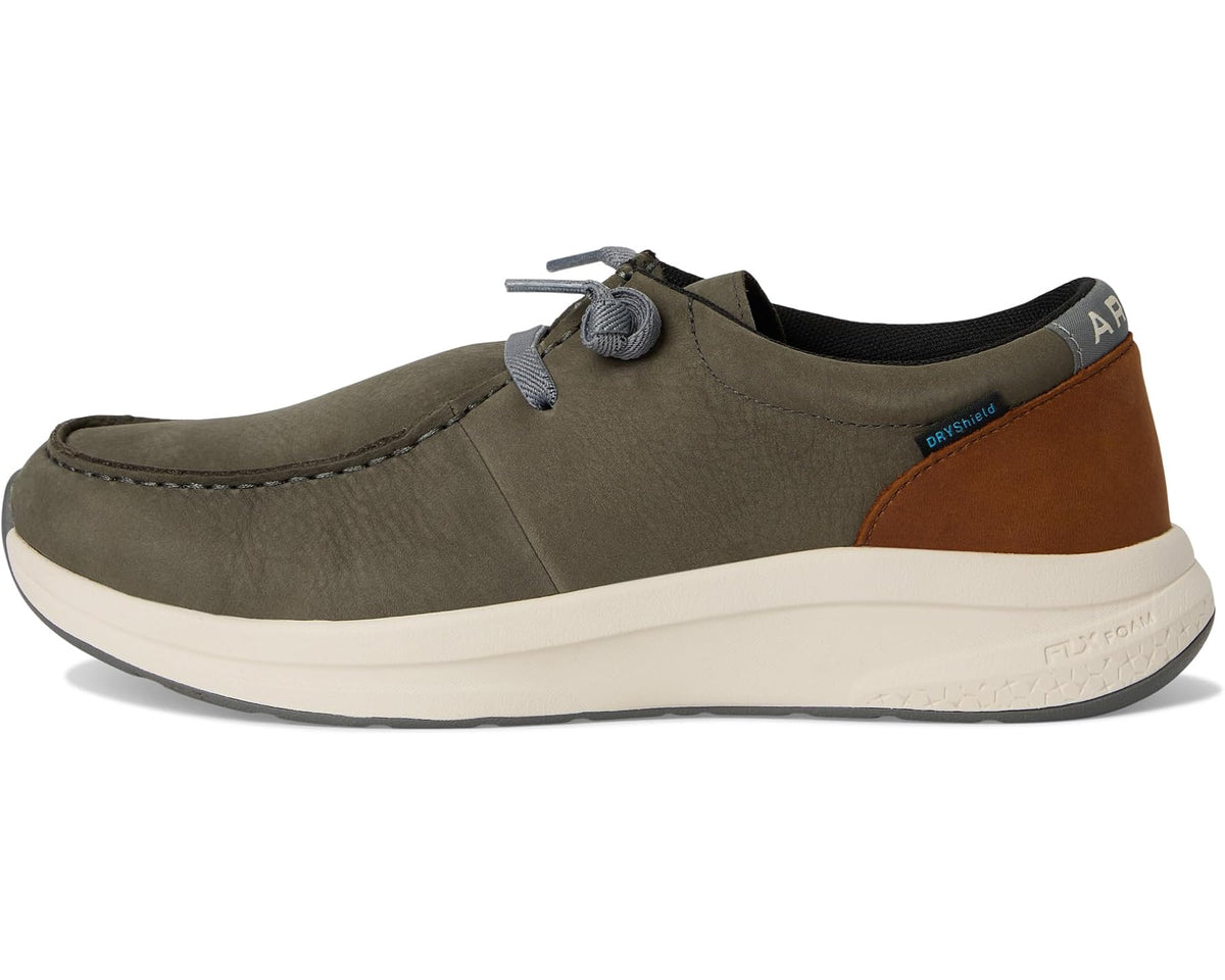 Men's waterproof Ariat lace-up shoe in dark grey with brown side panel