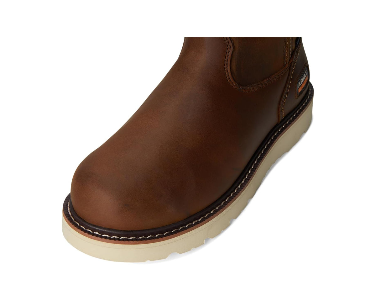 Men's Ariat Rebar Wedge Pull-On Waterproof Work Boots Distressed Brown