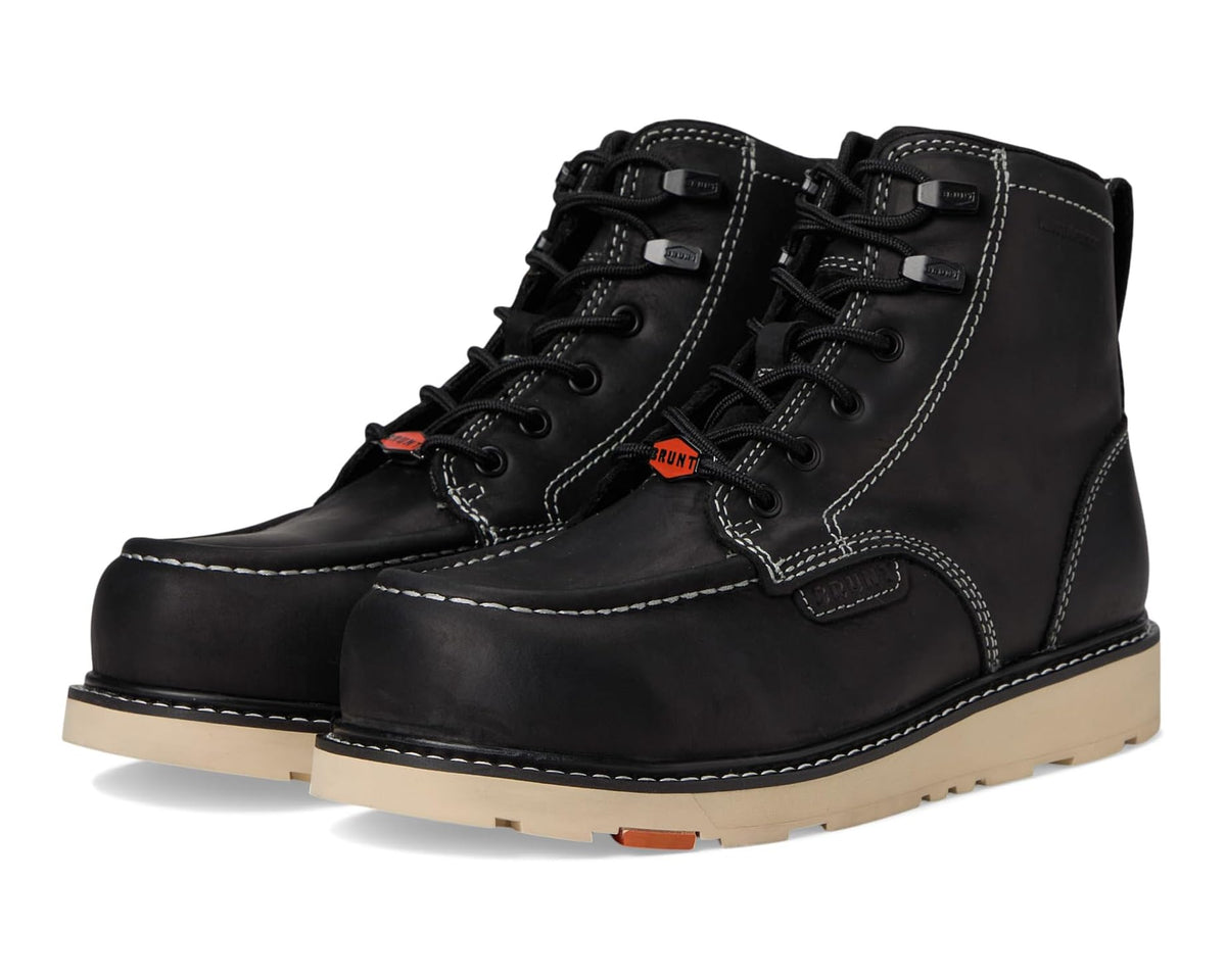 BRUNT Marin comp-toe black lace-up boots with tan rubber sole