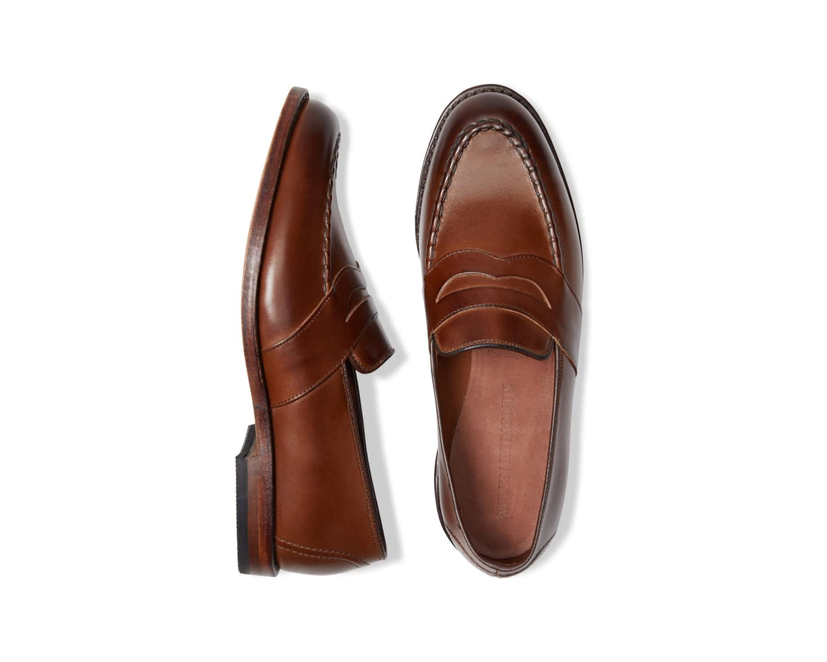 Men's Allen Edmonds Randolph coffee-brown leather slip-on loafers, side view.