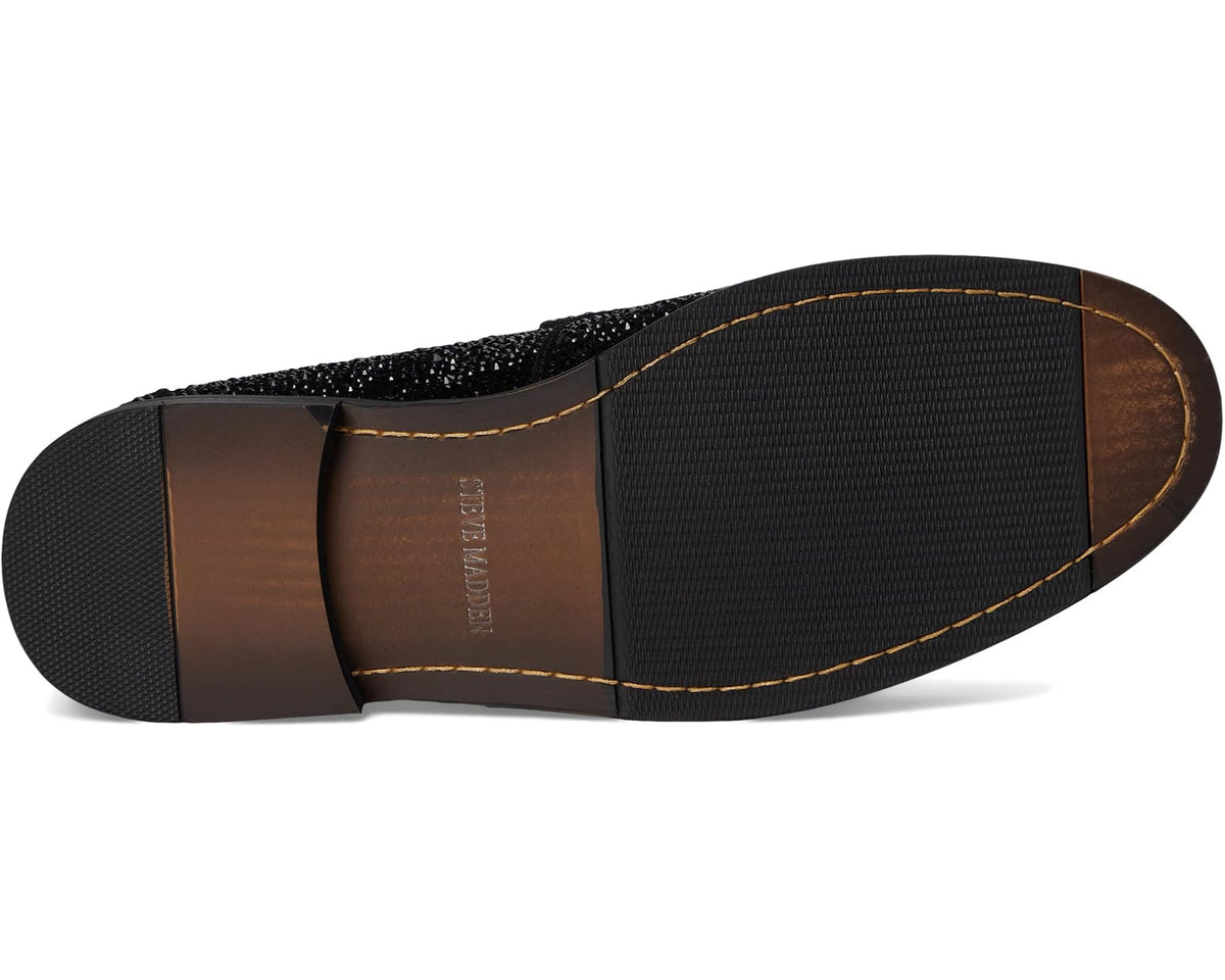 Men's Steve Madden black rhinestone loafer outsole and insole label
