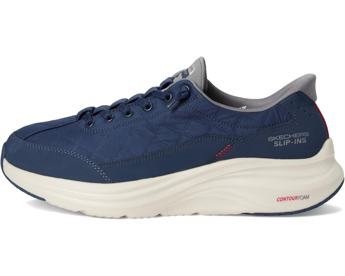 SKECHERS slip-in navy sneaker with grey sockliner and white foam midsole