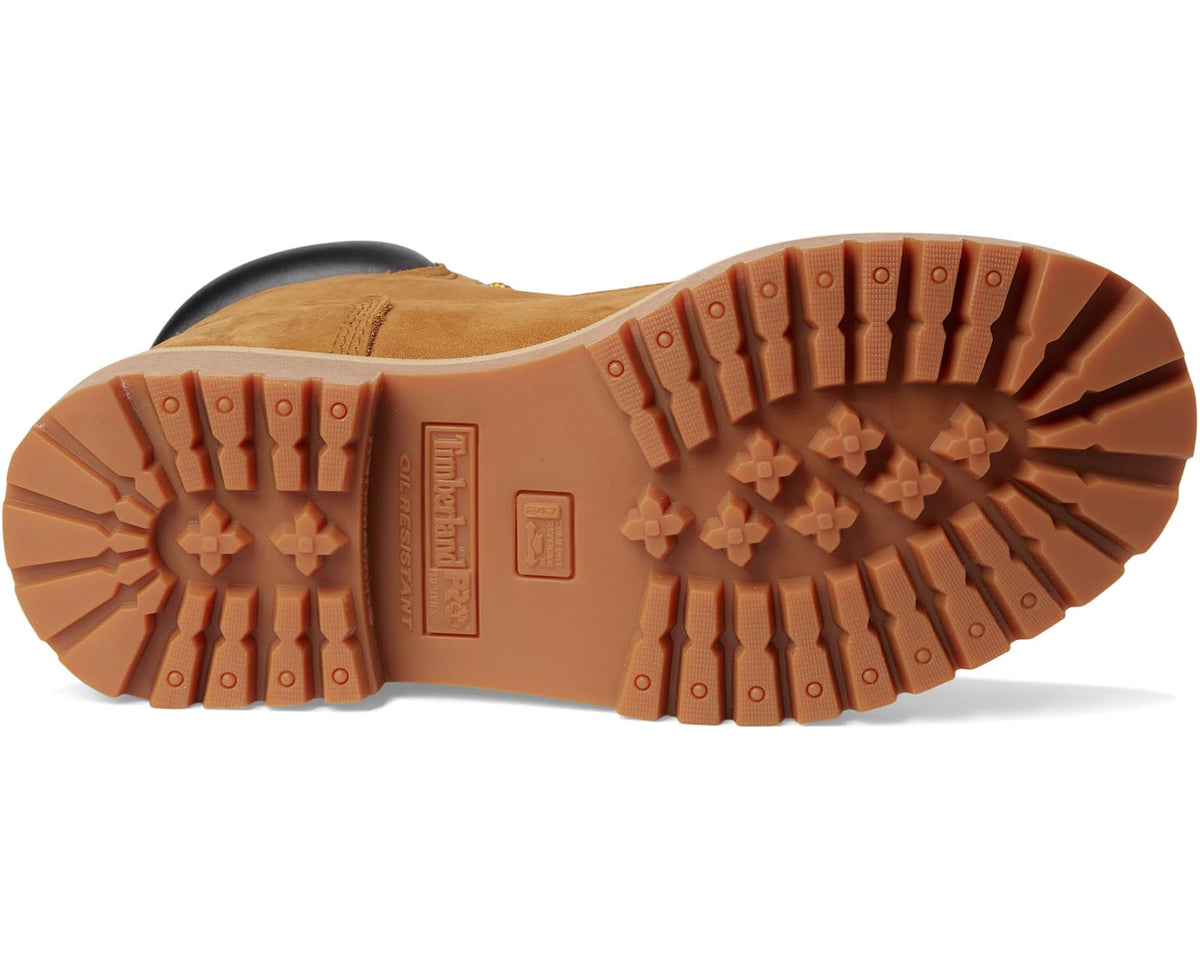 Steel toe work boot outsole with deep tread and molded traction pattern