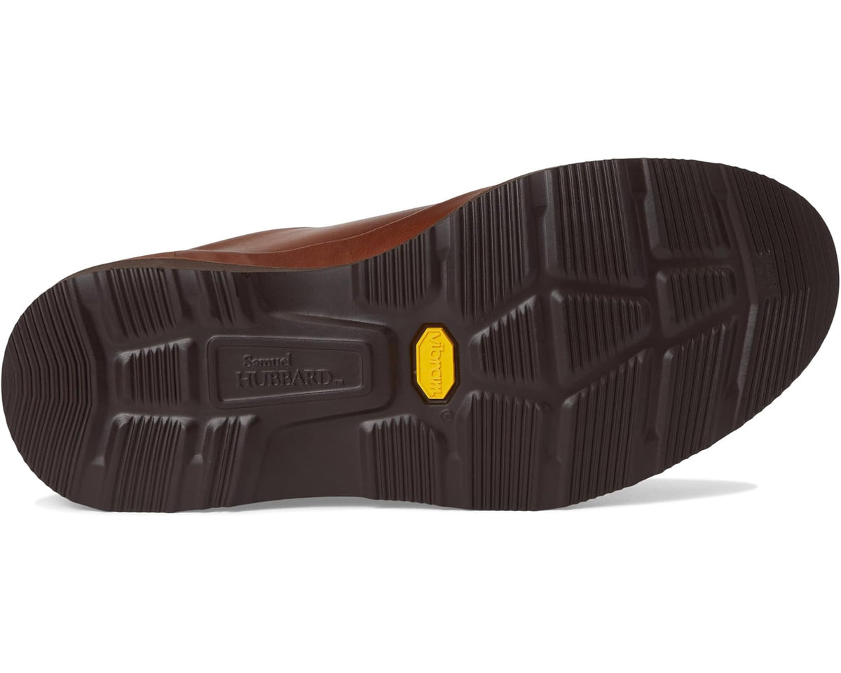 Rubber outsole for cognac leather lace-up dress shoe with tread and logo