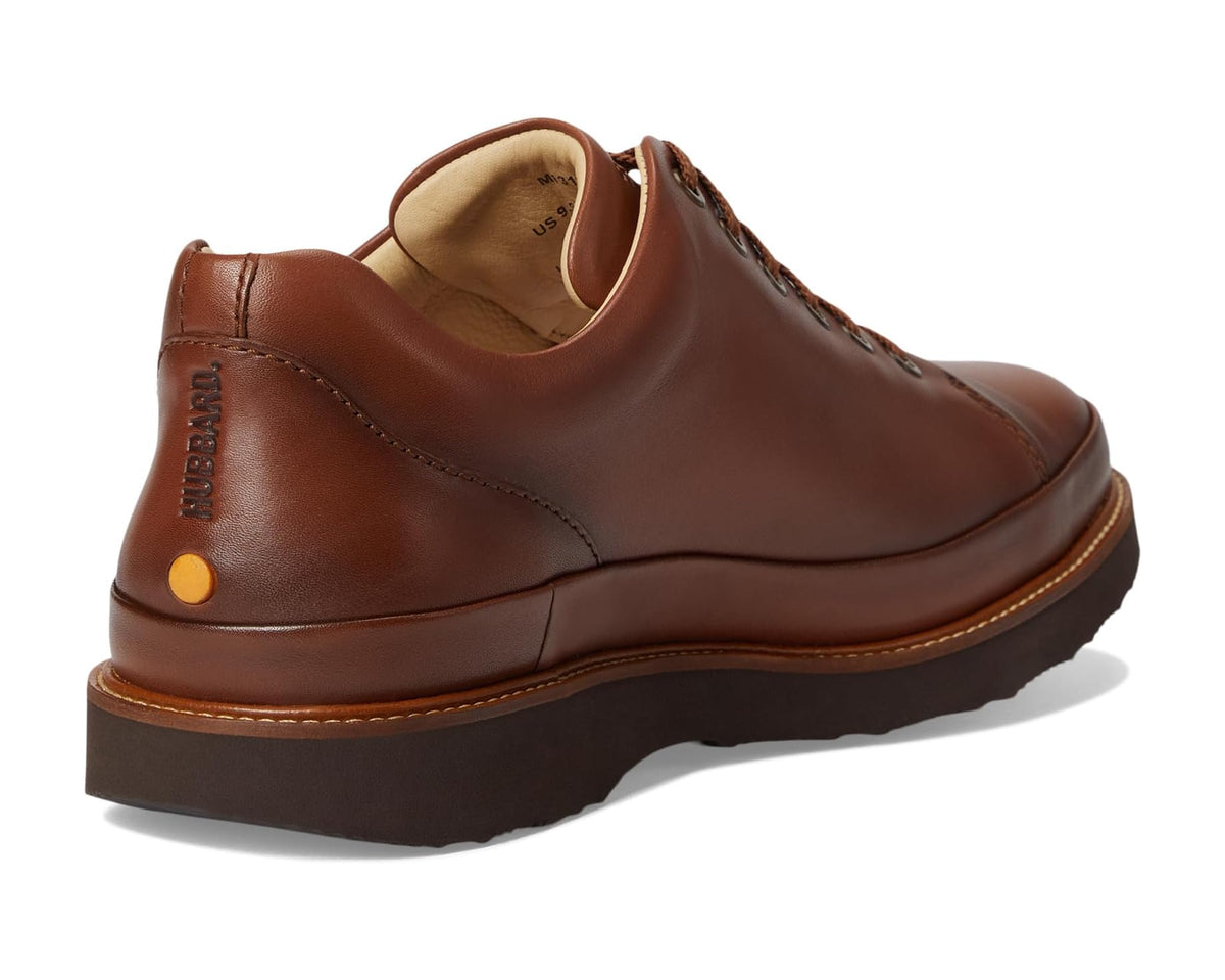 Cognac leather lace-up dress shoe with heel tab and tan insole