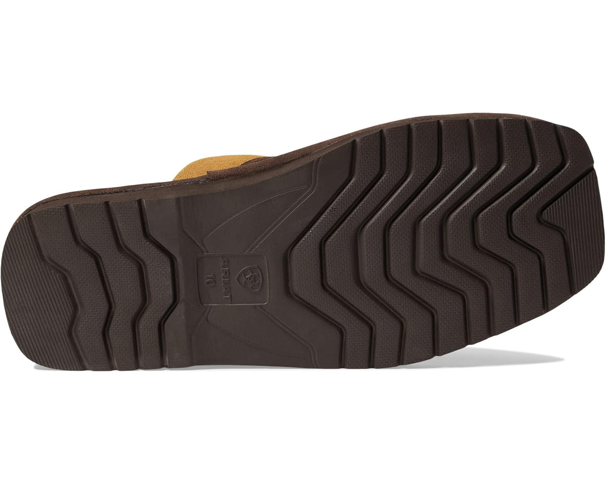 Square-toe slip-on slipper outsole with dark tread pattern