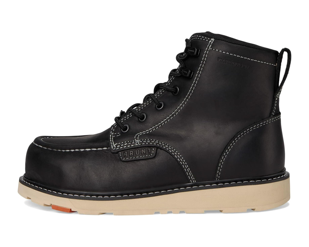 BRUNT Marin comp-toe black lace-up boot with stitched quarter panel and loop pull