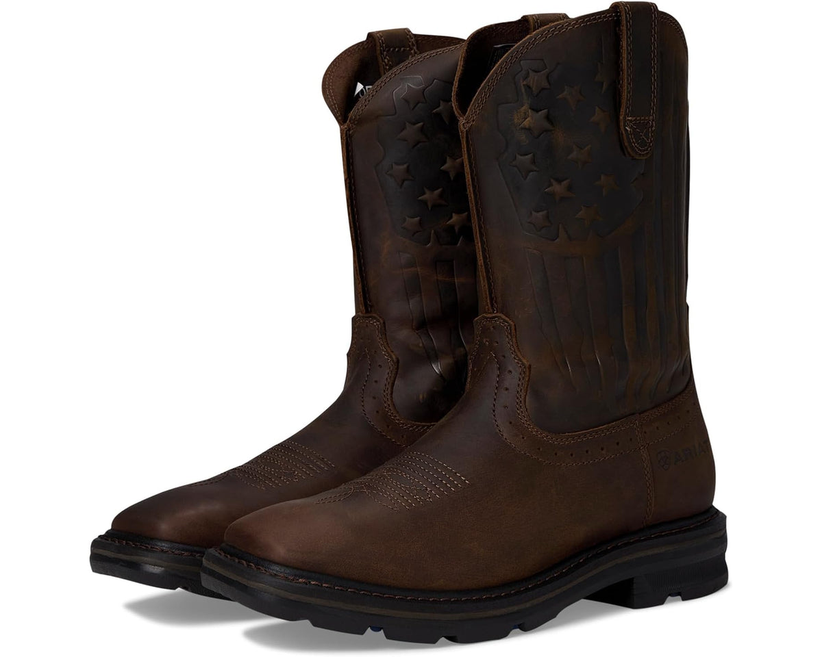Men's Ariat Sierra Shock Shield Patriot Work Boots Distressed Brown