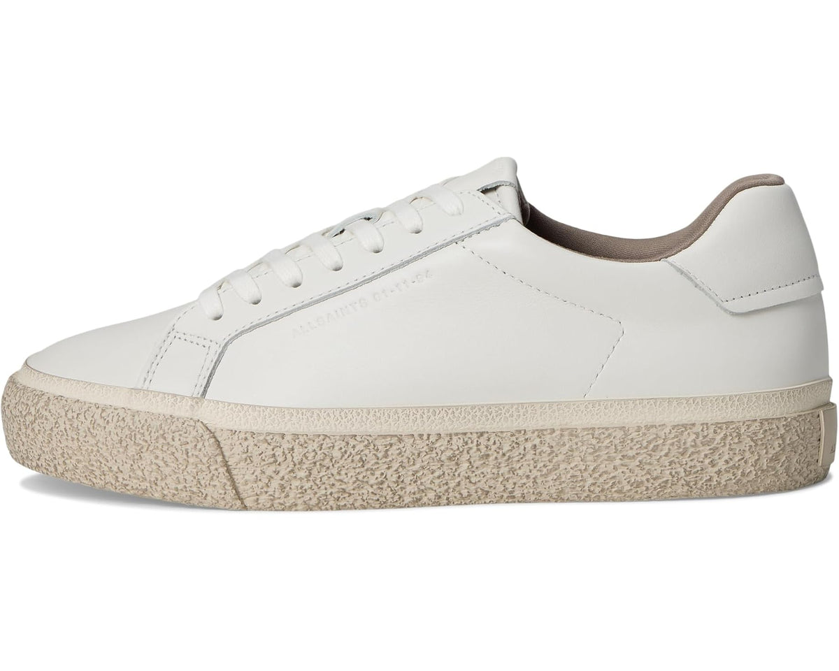 Men's white leather low-top sneakers, lace-up design with cushioned collar