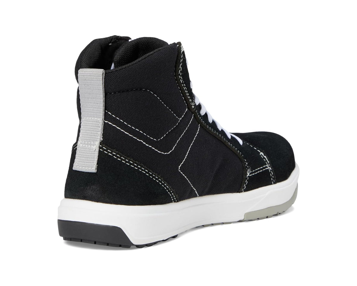 Black high-top safety sneaker with heel pull tab and cushioned back