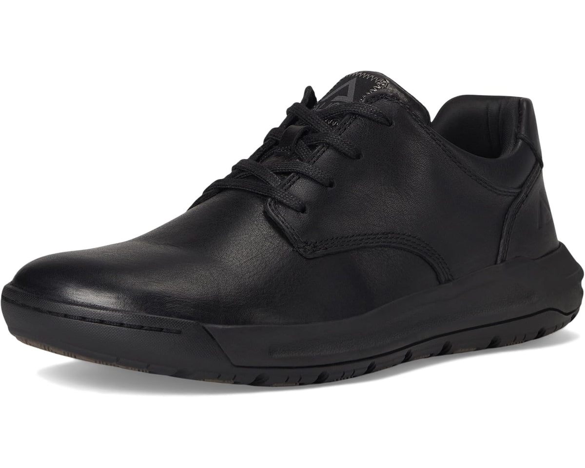 Black men's lace-up leather sneaker with low-profile rubber sole
