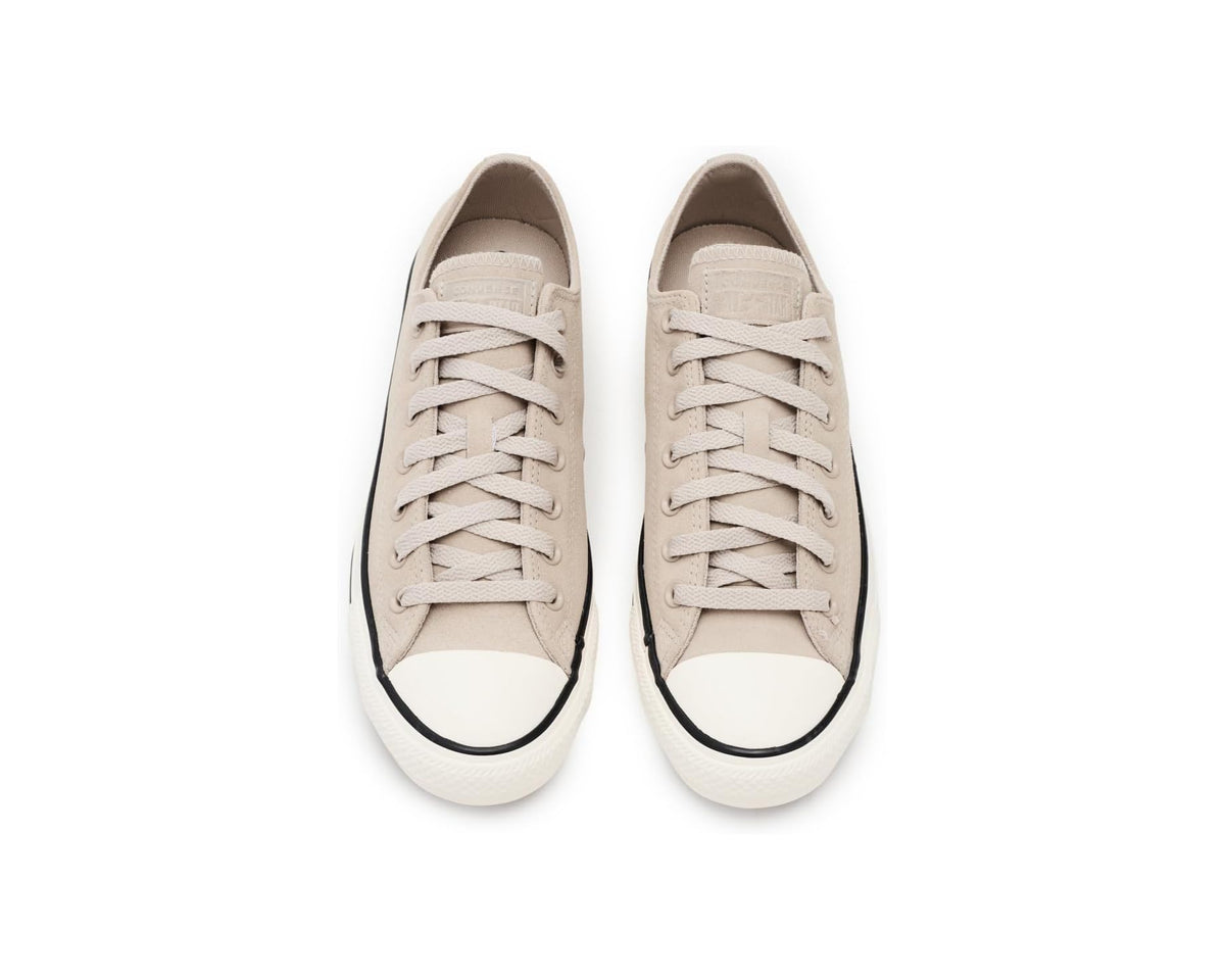 Converse suede low-top sneakers, lace-up, light beige uppers with black toe trim