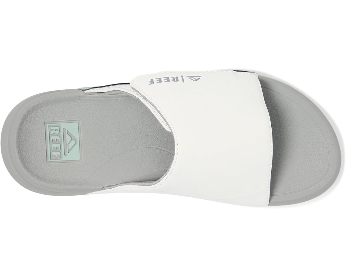 Reef Swell Cruiser slide sandal, grey footbed with white strap and Reef logo