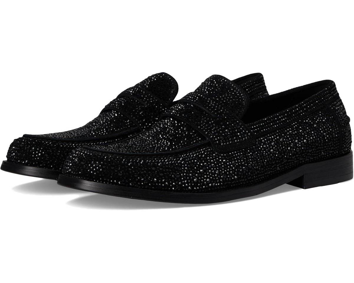 Men's Steve Madden black rhinestone slip-on loafers with strap detail