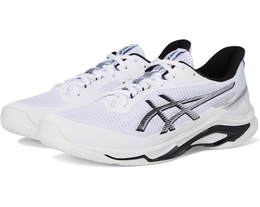 ASICS men's athletic running shoe, white knit upper with black accents