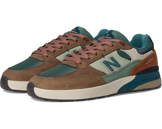 Unisex New Balance Numeric 933 sneakers in tan, teal and cream, lace-up low profile