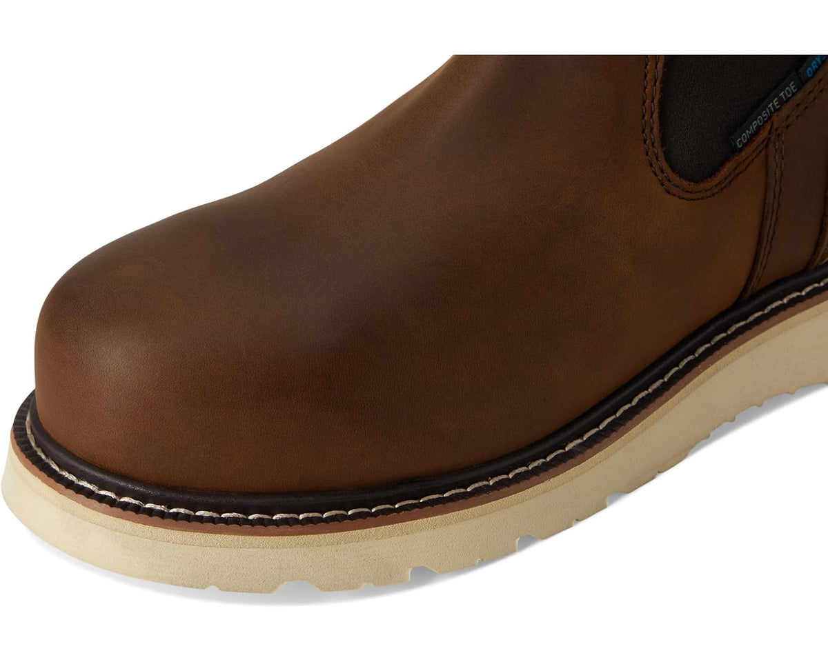 Men's Ariat Rebar Wedge Chelsea Waterproof Composite Toe Work Boots Distressed Brown