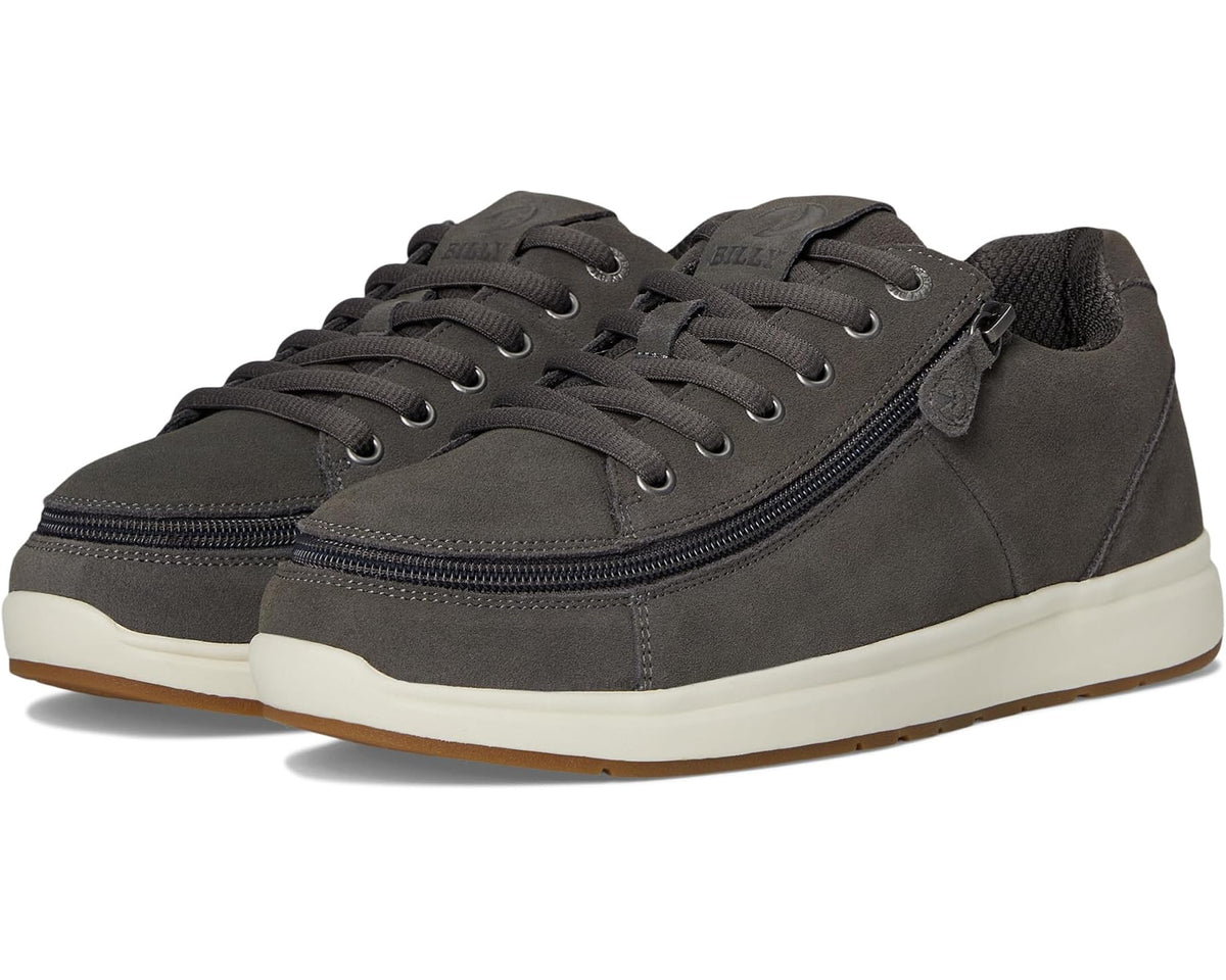Men's BILLY charcoal suede lace-up sneakers with side zipper and rubber sole