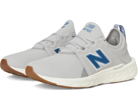Men's New Balance Fresh Foam X Cruz v3 running shoes, light gray knit, blue N logo