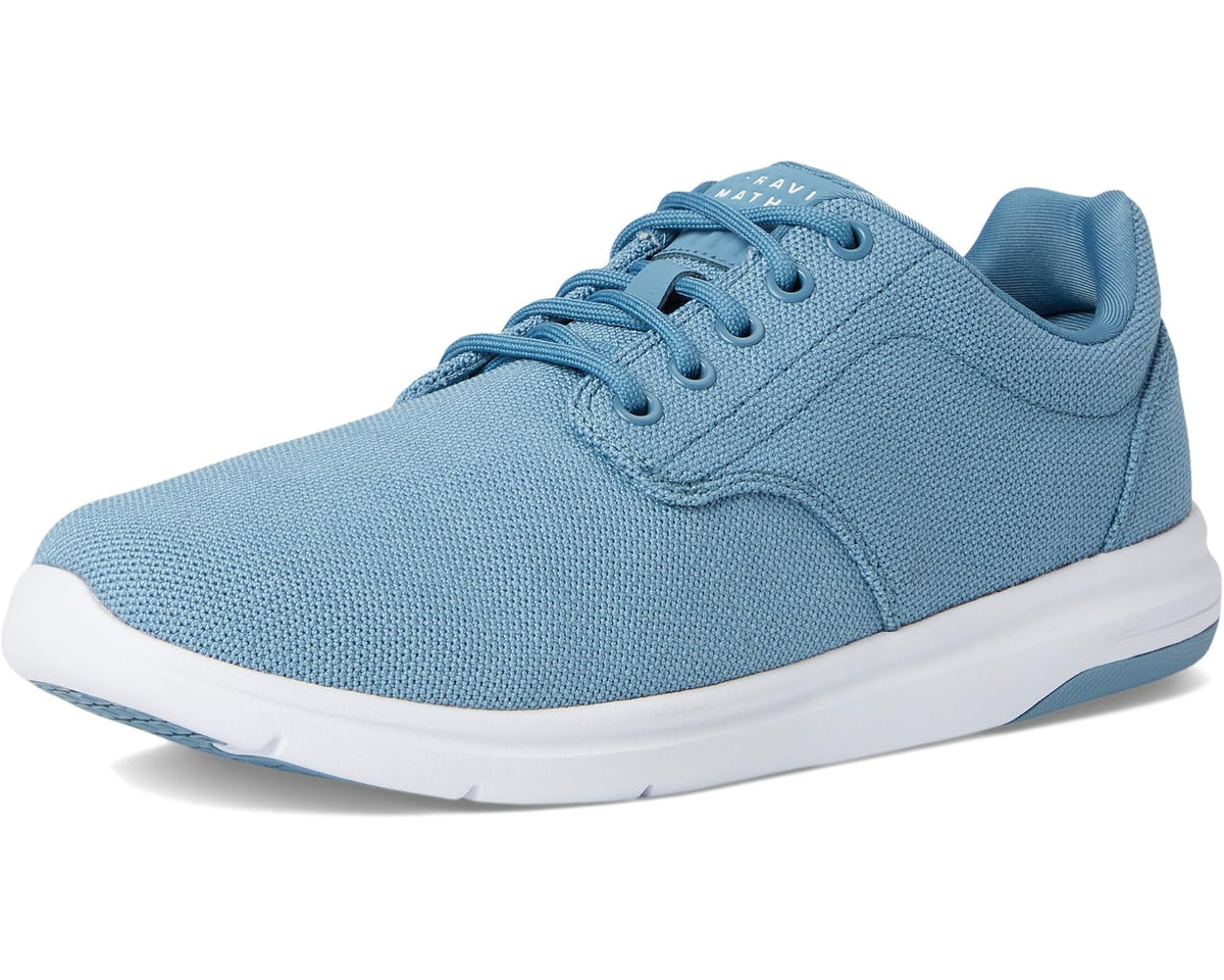 Men's blue knit lace-up sneakers with white midsole and grippy outsole