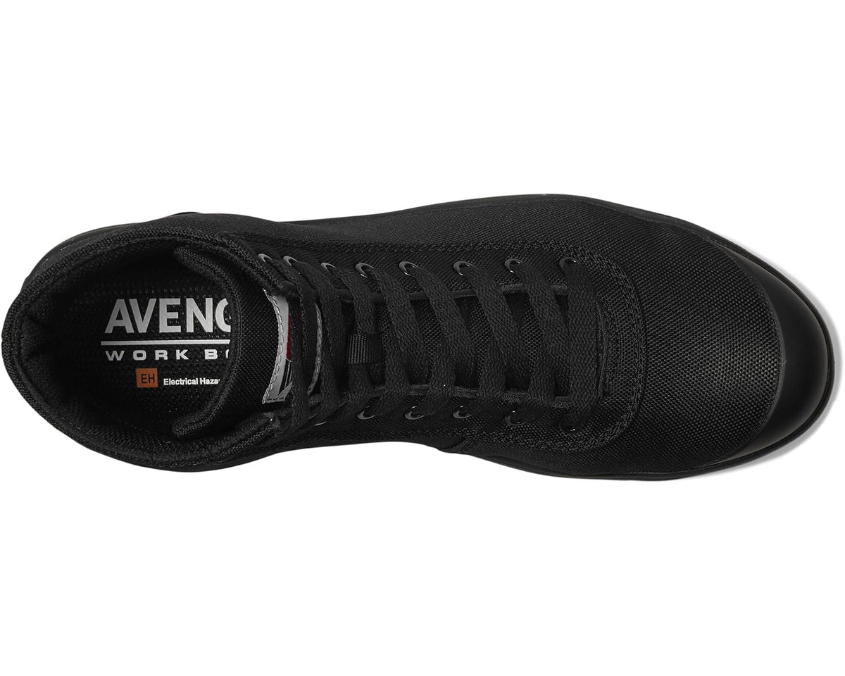 Black lace-up boot with AVENGER WORK logo on the tongue