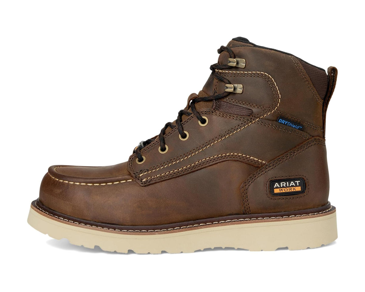 Men's Ariat Rebar Wedge Moc Toe 6 Waterproof Work Boots Distressed Brown