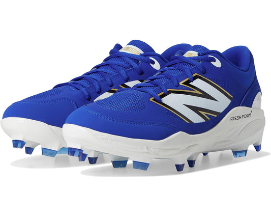 Men's blue molded baseball cleats with white midsole and New Balance logo