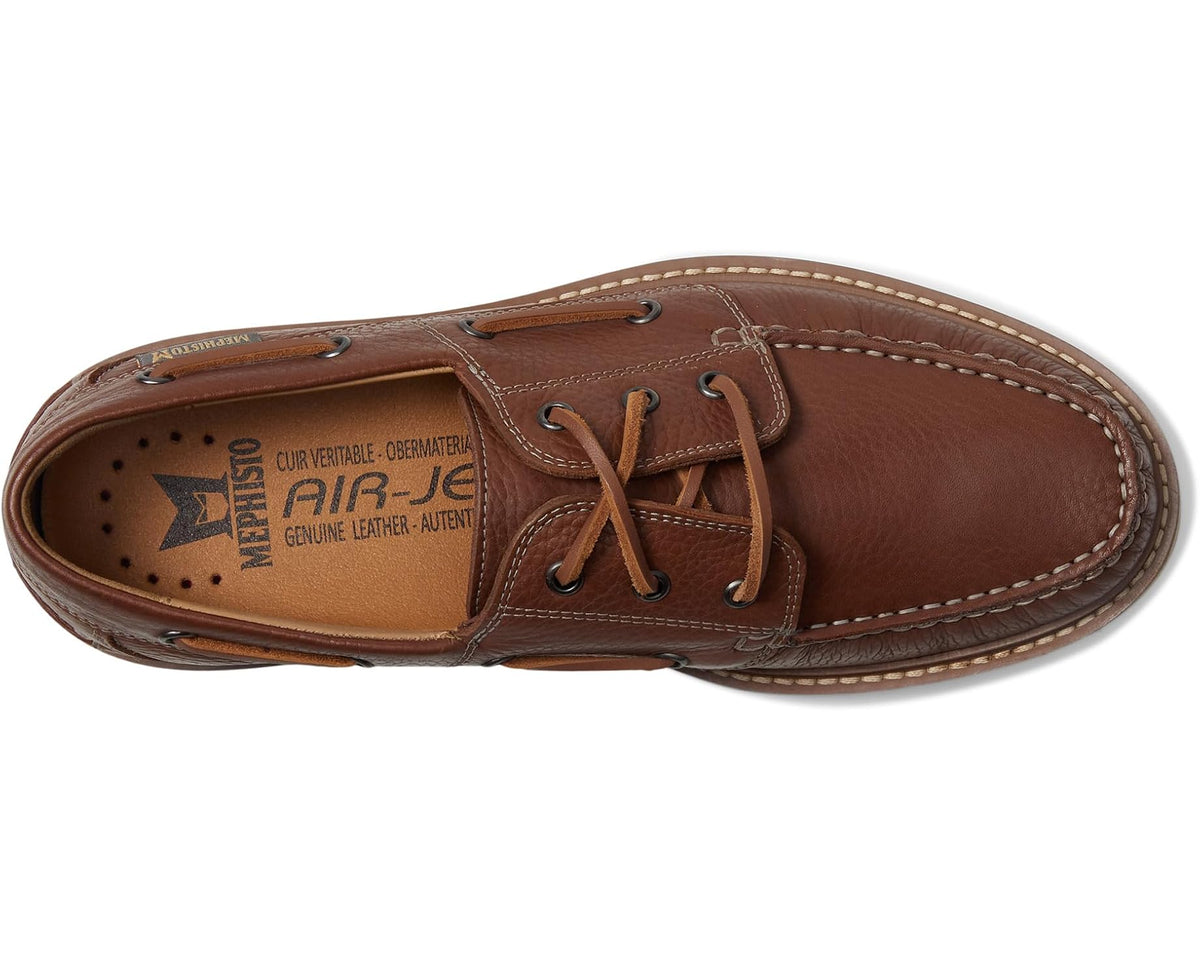 Hazelnut leather boat shoe interior with laces and logo patch
