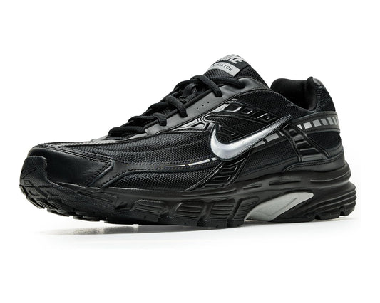 Men's Nike Initiator black mesh lace-up sneakers with metallic silver swoosh and accents
