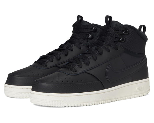Men's black mid-top Nike sneakers with lace-up closure and white rubber sole
