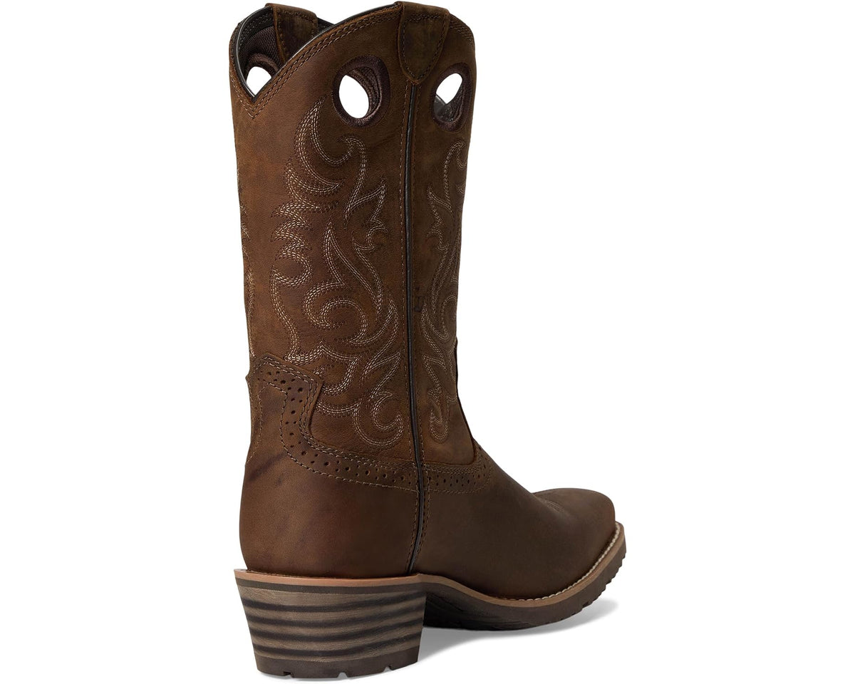 Men's Ariat Hybrid Roughstock Square Toe Cowboy Boot Distressed Brown