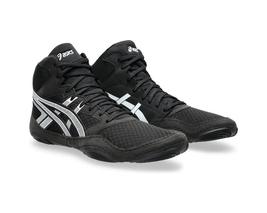 Men's ASICS high-top sneakers in black with white stripes and lace-up closure