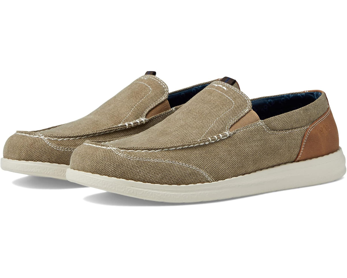 Men's stone canvas slip-on moccasin with venetian stitch and moc toe