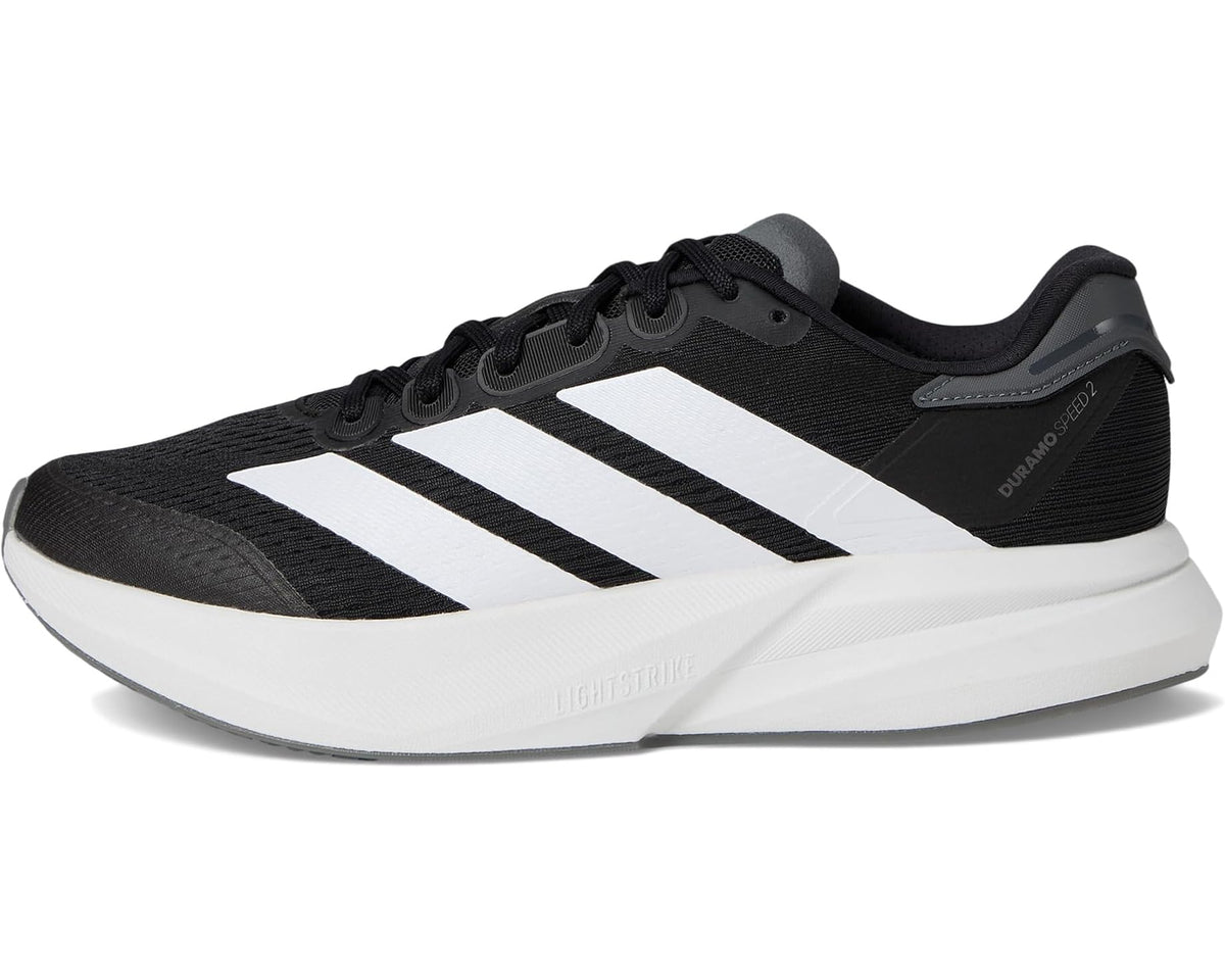 Men's adidas Duramo Speed 2 running shoes, black and white lace-up with light midsole