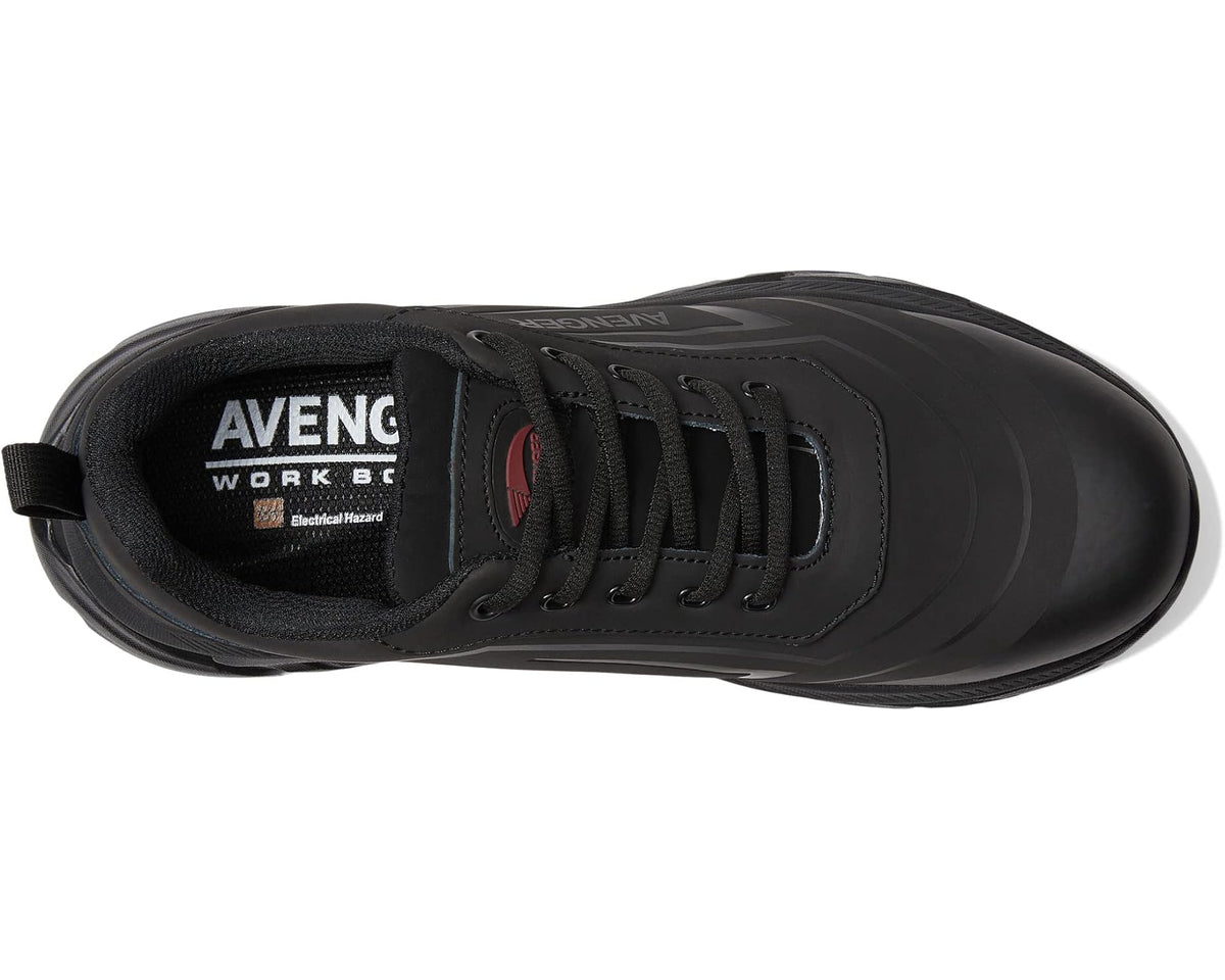 Black lace-up work boot side view with AVENGER WORK logo on tongue