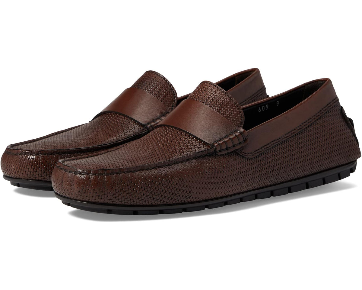 Men's To Boot New York Bruciato loafers in dark brown woven leather, moc toe