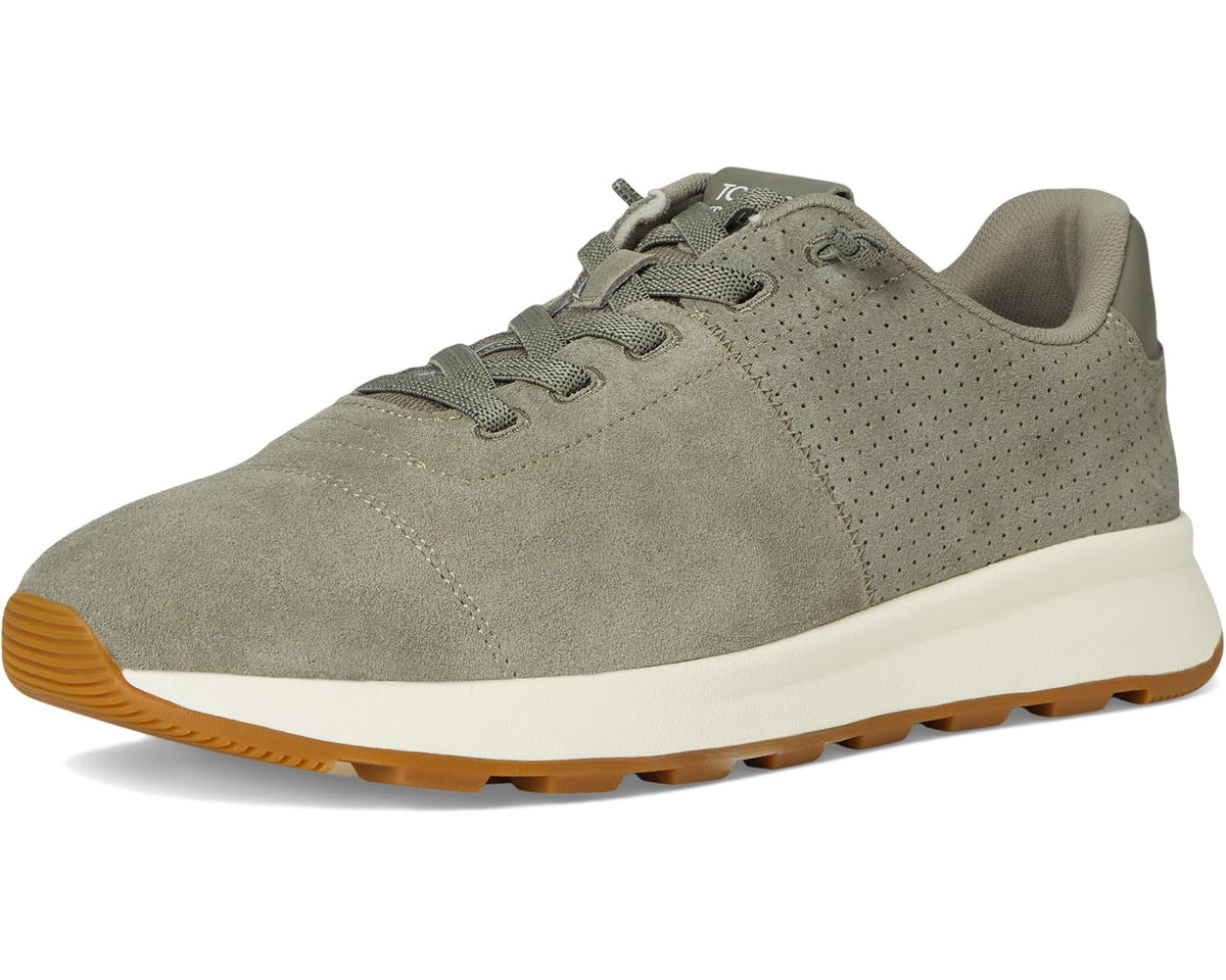 Men's TOMS TRVL LITE Cabrillo sneakers, vetiver grey suede, white midsole and tan outsole