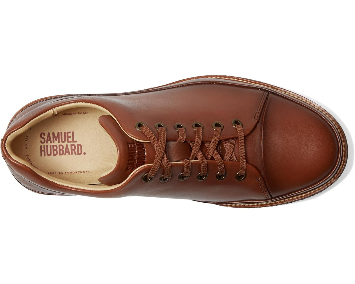 Cognac leather lace-up dress shoe with tan lining and stitched eyelets