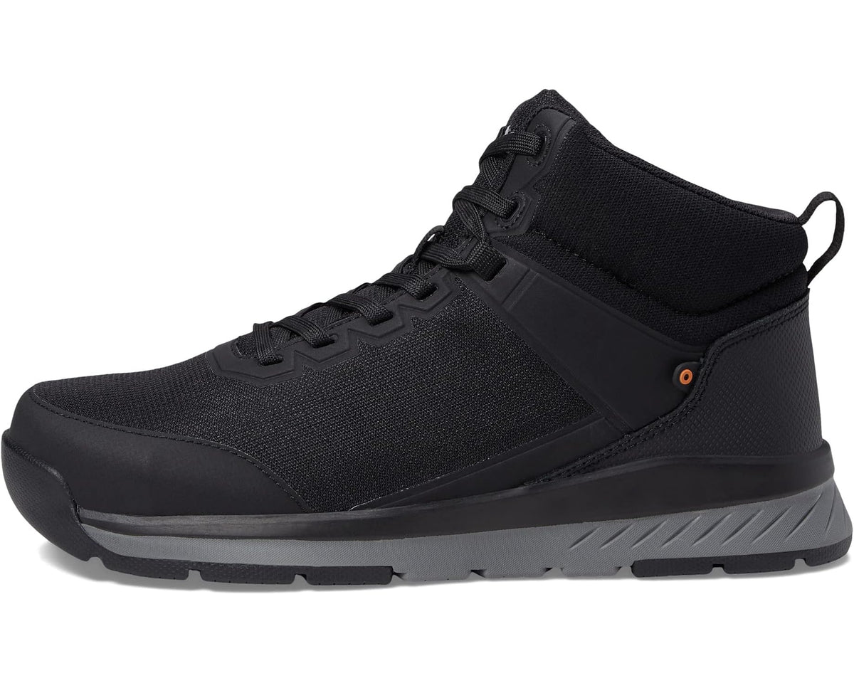 Black mid-cut lace-up boot with textured upper and padded collar