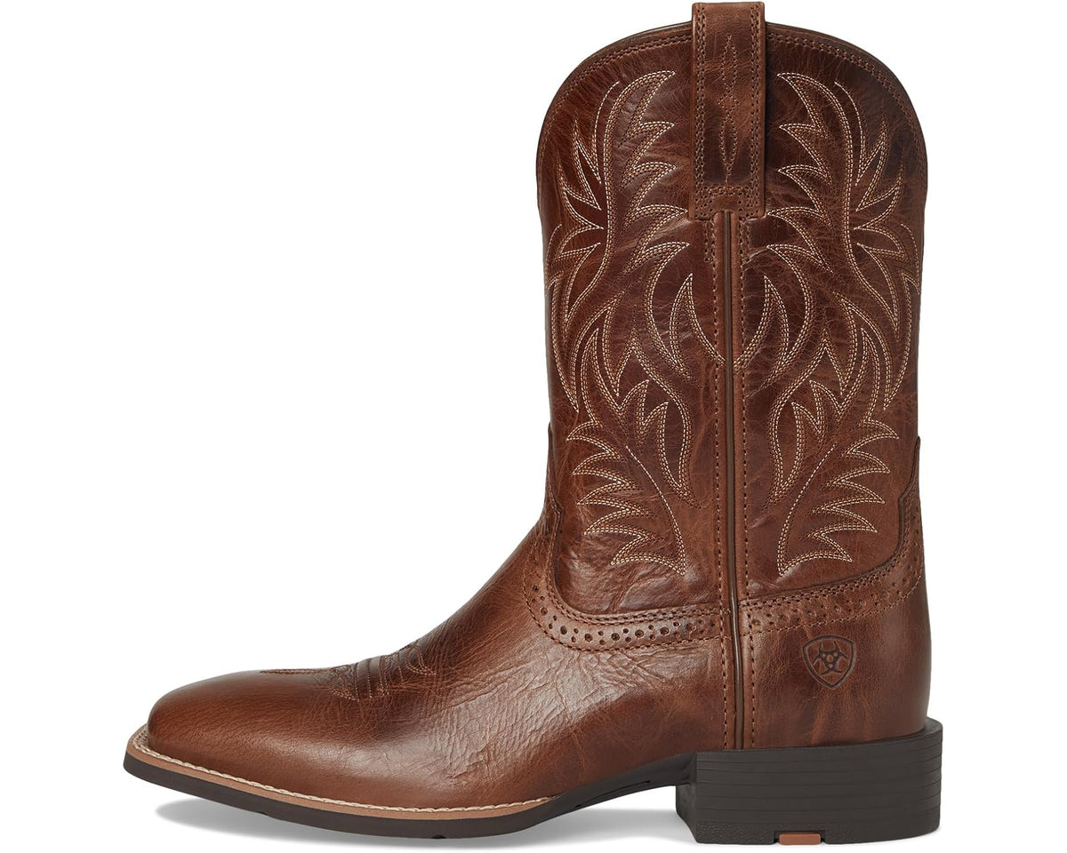 Men's Ariat Sport Western Wide Square Toe Cowboy Boot Dark Tan