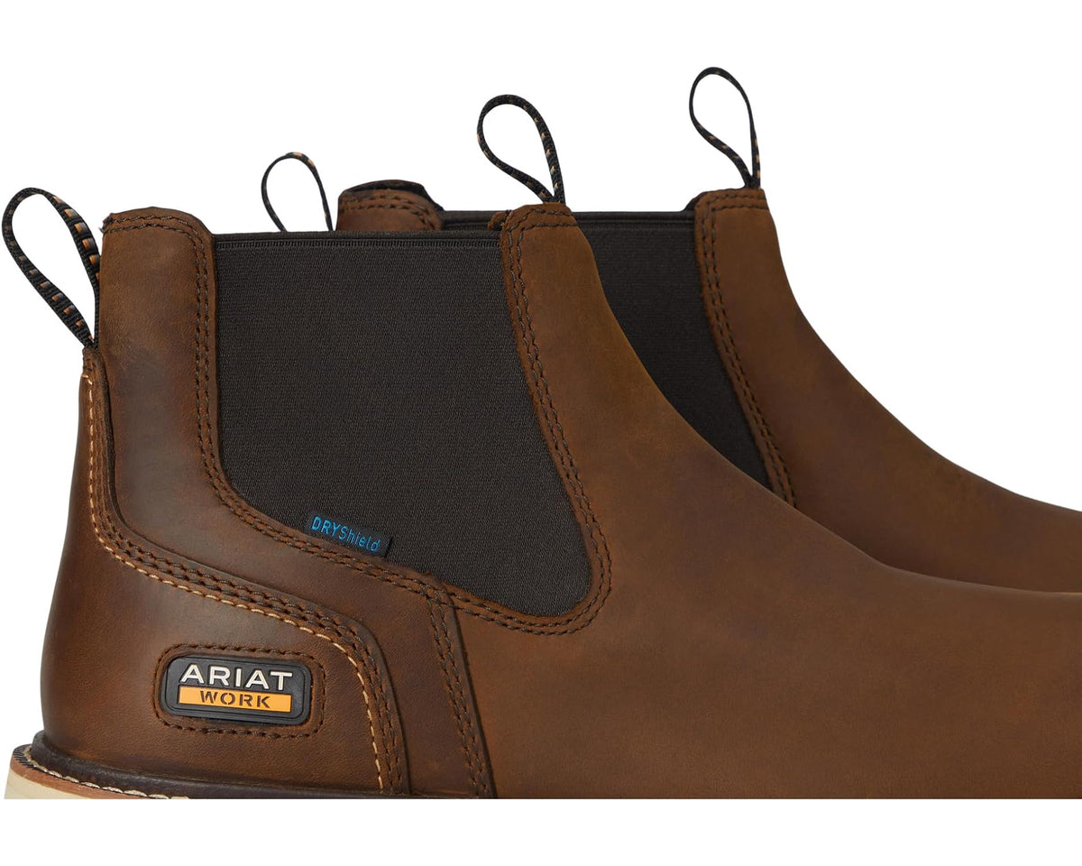 Men's Ariat Rebar Wedge Chelsea Waterproof Work Boots Distressed Brown