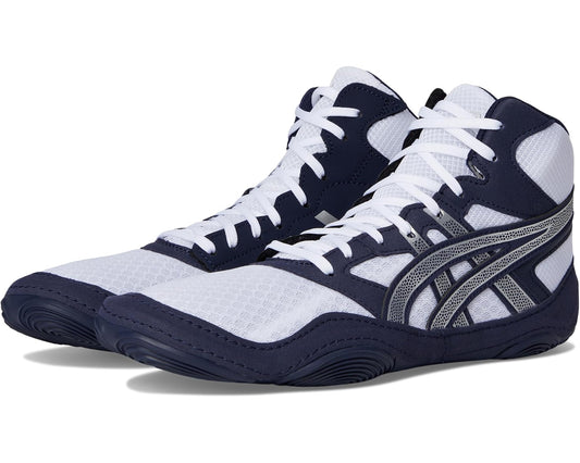 ASICS Snapdown 4 wide lace-up sneakers, navy and white with silver accents