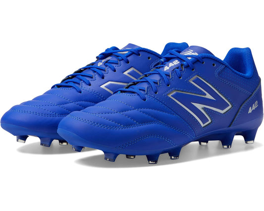 Blue/white FG soccer cleats with lace-up upper and white New Balance logo