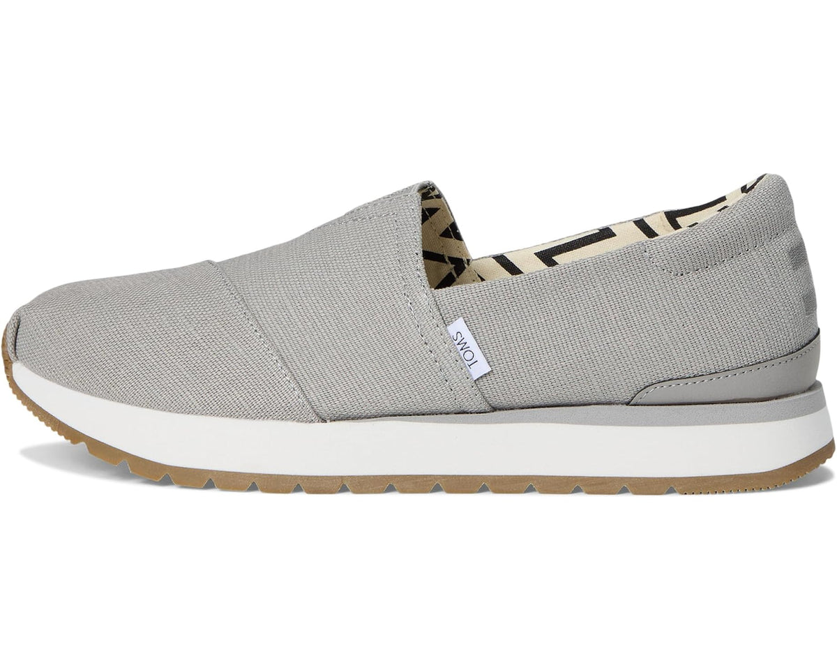 Men's TOMS Resident Plus slip-on shoes, grey fabric upper with elastic gore side.